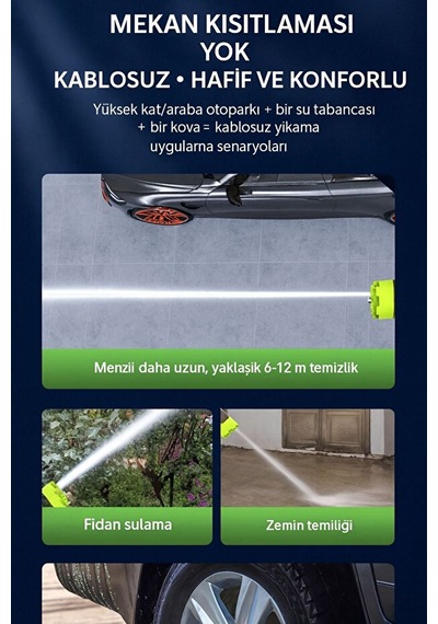 Taşınabilir Sulama Ve Temizlik Seti - Şarjlı Yüksek Basınçlı Oto Yıkama Tabancası - Sulama Tabancası 1