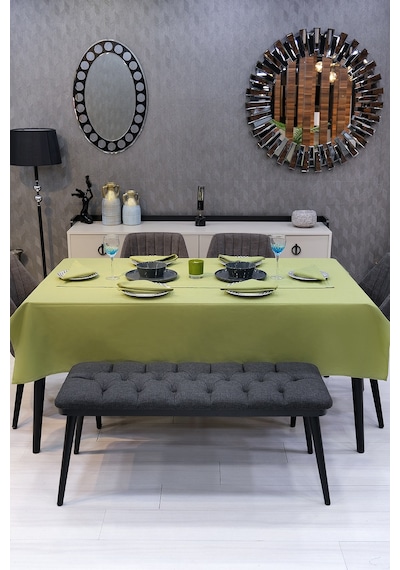 Dream 8 Parça Masa Örtüsü Seti Çeyiz Seti Salon Masa Örtüsü, Runner, 6'lı Peçete Fıstık Yeşil