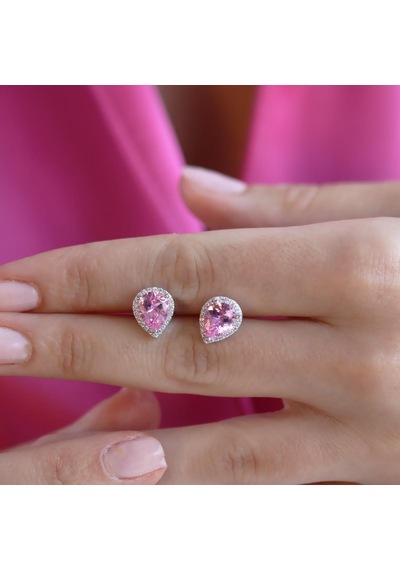 Damla Pembe Kuvars Taşlı Gümüş Küpe Gümüş