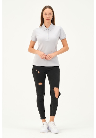 Msw Kadın Kısa Kollu Regular Fit Polo Yaka T-shirt Gri