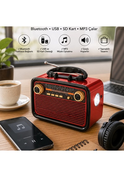 Nostaljik Radyo Bluetooth Bağlantılı Müzik Kutusu Ahşap 53435436