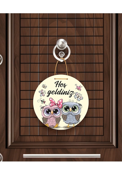 Gül Desenli Kalp Figürlü "evimize Neşe Getirdiniz" Kapı Süsü 22.5 Cm Mdf Halat Askılı Pembe