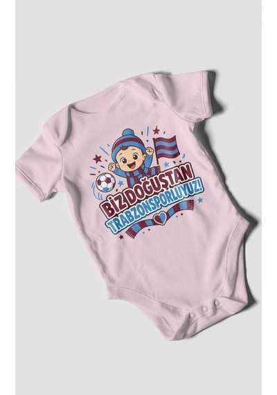 Morivokids Biz Doğuştan Trabzonsporluyum Kısa Kollu Bebek Body %100 Pamuk Bebe Pembe