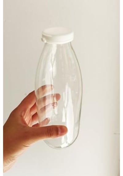1000 Ml Şeffaf Sürahi Süt, Ayran, Su, Limonata, Meşrubat Şişesi 1000 Cc Yırtmalı Kapaklı Cam Şişe 6 Adet 6,