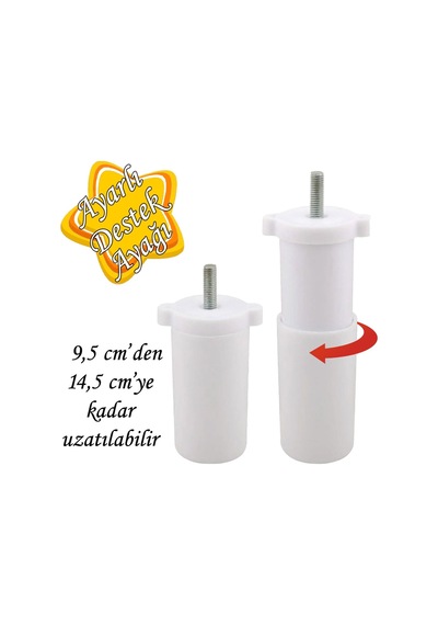 Ayarlı Destek Ayağı 9,5 X 14,5 Cm Beyaz Gizli Ayak Mobilya Kanepe Baza Koltuk Dolap Tv Ünitesi