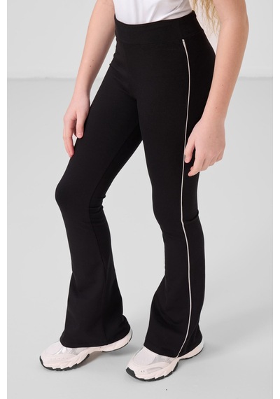 Tommylife Taş-siyah Pamuklu O Yaka Standart Fit Basic İspanyol Paça Kız Çocuk Tayt Takım - 75192 Taş