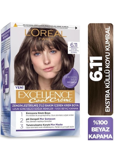 Excellence Cool Creme Saç Boyası 6.11 Ekstra Küllü Koyu Kumral 2'li Set pktlrpekssbykkst-8811