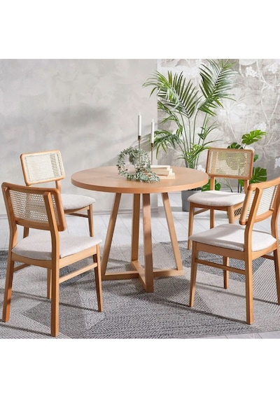 Visby Krem Sedef Natural Ahşap Bohem Sandalye