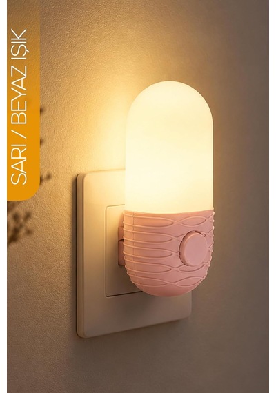Gece Lambası Elips Tip 2 Mod Sarı-beyaz Işık Tuşlu Koridor Hol Işığı Uyuma Işığı Pembe K7064 Diğer