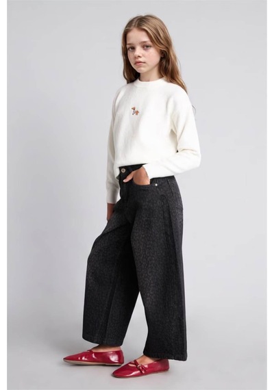 Defacto Wide Leg Siyah Kız Çocuk Jean Pantolon I2642a8/nm40