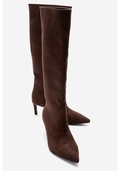 Luvishoes Camila Kahverengi Süet Kadın Topuklu Çizme Kahverengi
