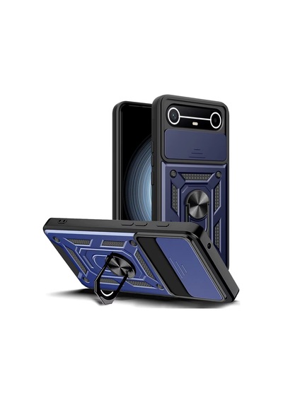 Caseonn Tecno Spark Slim 5g Kılıf Sürgülü Kamera Korumalı Yüzüklü Mıknatıslı Tank Kapak Lacivert
