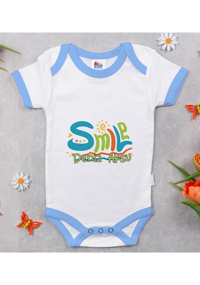 Bitmeyenkartus Bk Kids Kişiye Özel Mavi Bebek Body Zıbın - Model 140 Çok Renkli