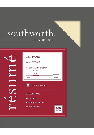 Southworth %100 Pamuk Özgeçmiş Kağıdı, 8 1/2 "x 11", 24 Lbs,%100 Geri Dönüştürülmüş, Fildişi, 100'lü Pak