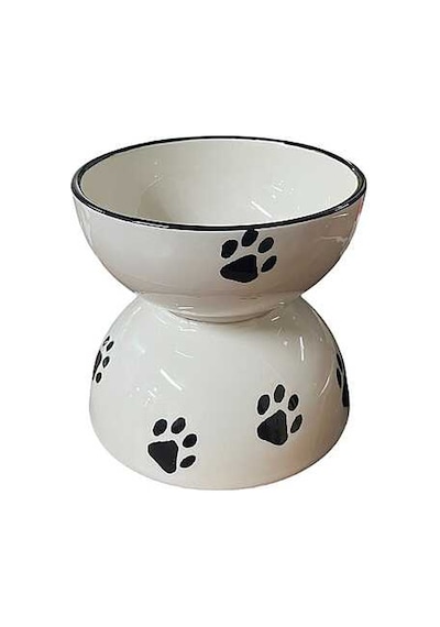 Seramik Çift Katlı Pati Desenli Mama Kabı 13 Cm Mix