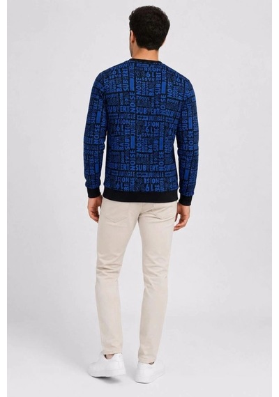 Freedom Storee Erkek Siyah Mavi Yazı Desenli İki İplik Şardonlu Sweatshirt Çok Renkli