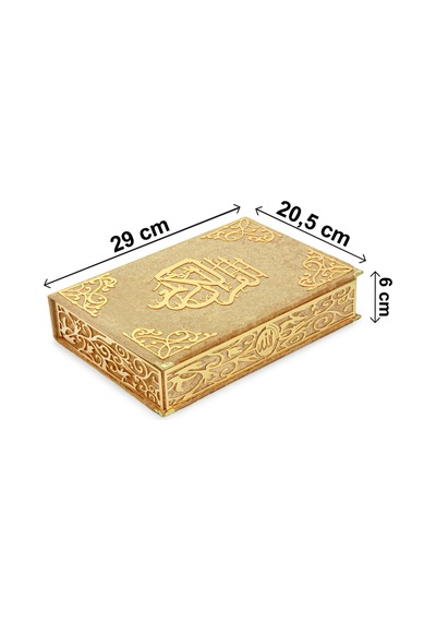 İsimli Kişiye Özel Kadife Kaplı Lazer Kesim Desenli Kuranı Kerim Sandıklı Hediye Seti - Gold