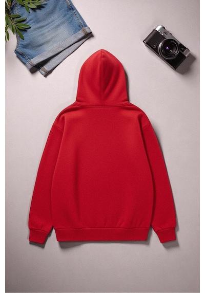 Uyguntarz Boğa Tasarım Baskılı Unisex Oversize Sweatshirt Kırmızı