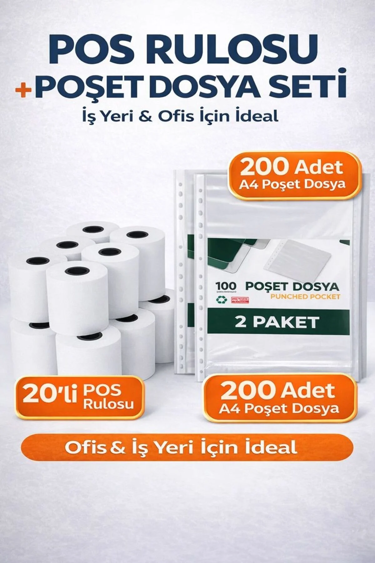Ofis Seti - Pos Rulosu 56x16 20 Li Paket + A4 Poşet Dosya 2 Paket, 100 Lü 4 Adet