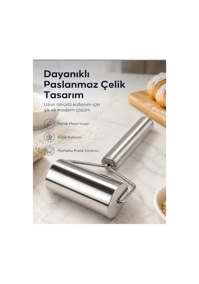 Metal Saplı Hamur Açma Merdanesi 19 Cm,rulo Hamur Açma Silindiri,pürüzsüz Rulo Oklava Diğer