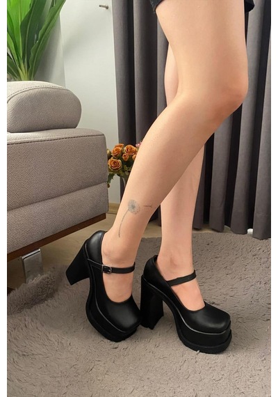 Preshley Kadın Napoli Siyah Tek Baretli 12 Cm Platform Topuklu Ayakkabı Siyah
