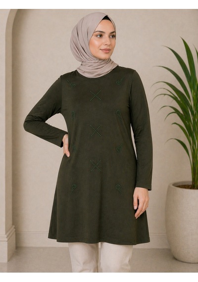 Mutlu City Orta Taş Ve Üzeri Anne Penye Tunik 30644 Haki