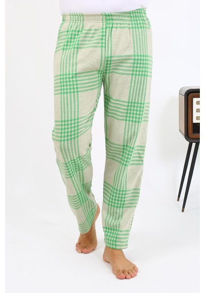 Akbeniz Erkek Ekoseli Desen Penye Tek Alt Pijama 27540 Yeşil