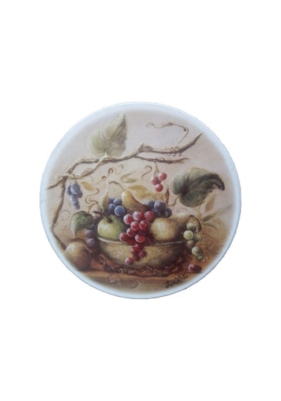 Seramik Bardak Altlığı Üzüm Desenli 10x10cm Çok Renkli