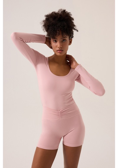 Los Ojos X Ece Pembe Uzun Kollu U Yaka Spor Bluz Scoop Neck Top Pembe Pembe