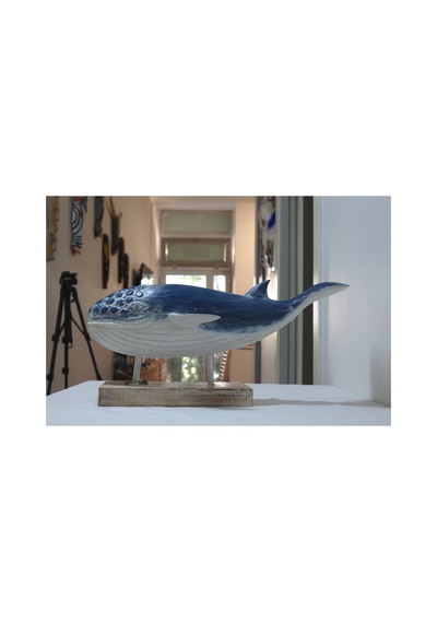 Ahşap Dekoratif Mavi Balina 60cm Ayaklı
