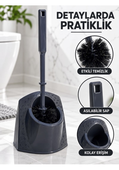Beylini Tuvalet Klozet Fırçası Seti Wc Banyo Temizlik Fırçası Ve Kabı Antrasit
