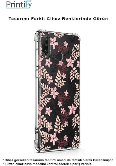 Oppo A94 Uyumlu Köşe Korumalı Floral Kırmızı Tasarımlı Şeffaf Silikon Kılıf