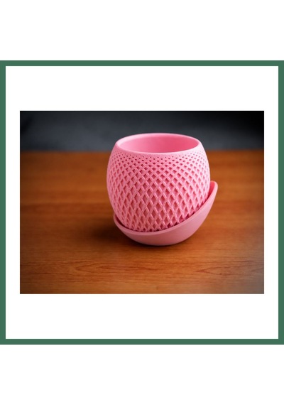 En-cag 3d Baskı Küre Saksı - Kafes Dokulu İki Parçalı Dekoratif Saksı - Pembe-pembe Bss Standart