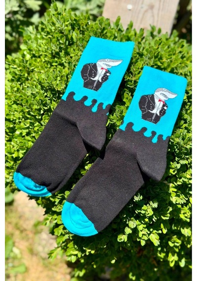 Lousocks Unisex Köpek Balığı Desenli Renkli Soket Çorap Mavi