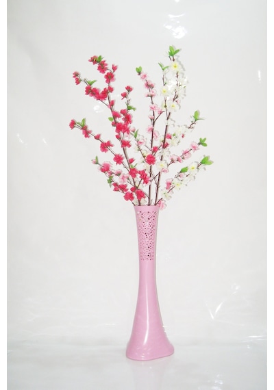 60 Cm Desenli Pembe Vazo Üç Renk Bahar Dalı