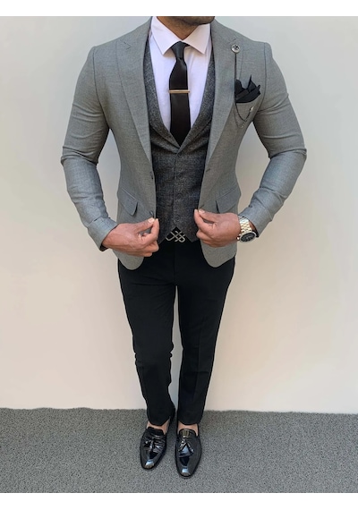 Modefendi Slim Fit İtalyan Kesim Pamuk Spor Takım Elbise Gri