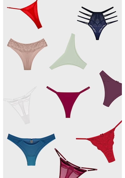 Cottonill Kadın Bikini Külot Brezilya Külot Tanga Külot Karma Paket 5'li Çok Renkli