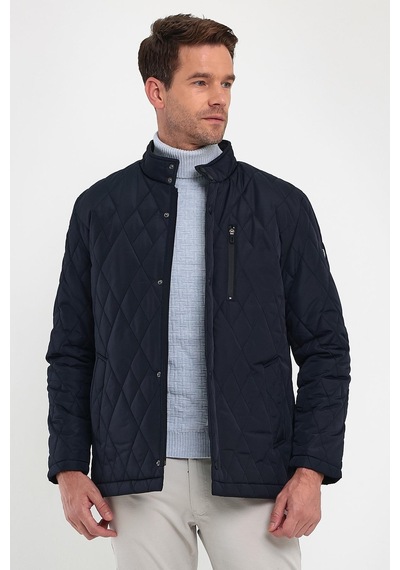 Sivaist Erkek Lacivert Standart Fit Normal Kesim Içi Kürklü Dik Yaka Çıtçıtlı Dolgulu Desenli Overcoat-Lacivert