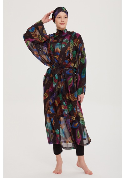 Remsa Mayo Remsa Tesettür Mayo Üzerine Tek Kaftan Kimono Pareo Rp019 Funda Siyah