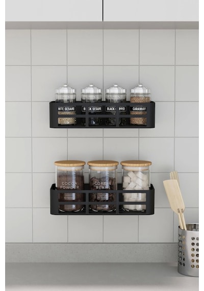 Banyo Duş Rafı 2'li Yapışkanlı Ve Deliksiz Duş Organizer Suya Dayanıklı Siyah Raf Diğer