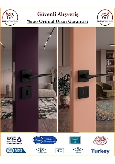Trendhomm Bravo Rozetli İç Kapı Kolu - Mat Siyah - Oda