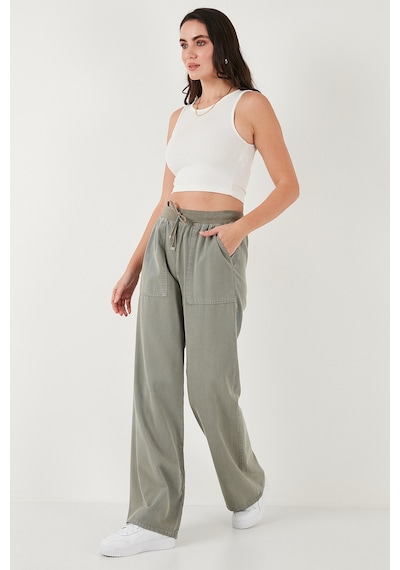 Lela Relaxed Fit Yüksek Bel Bol Paça Bayan Pantolon 668Yp5040 Haki