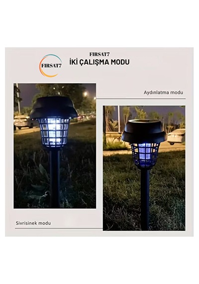 2 Adet 2'si 1 Arada Solar Şarjlı Uv Işıklı Sinek Öldürücü + Bahçe Aydınlatma Süs Işığı & Toprağa Saplamalı