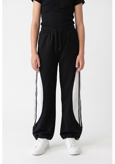 Toontoy Kids Toontoy Kız Çocuk Garnili Paça Stoper Lastikli Eşofman Alt Siyah