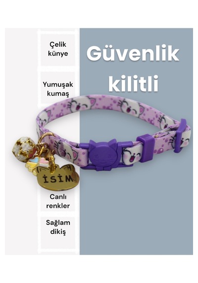 Caramelos Güvenlik Kilitli Kedi Tasması, Isimli Kedi Tasması Llkk