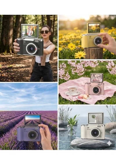 Magicool 4k Dijital Retro Video Kamera 48mp 18x Zoom Flaşlı 32gb Kart Dijital Vlog Fotoğraf Makinesi Türkçe - Mor