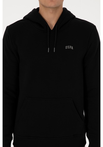 U.S. Polo Assn. Erkek Regular Fit Kapüşonlu Şardonlu Siyah Basic Sweatshirt 50315582-VR046