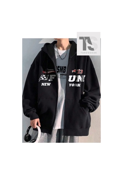 Tarzsokak Fun 23 New York Sweatshirt Fermuarlı Hırka Siyah