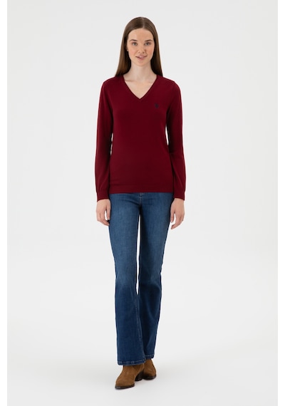 U.S. Polo Assn. Kadın Bordo V Yaka Basic Kazak 50313590-VR014