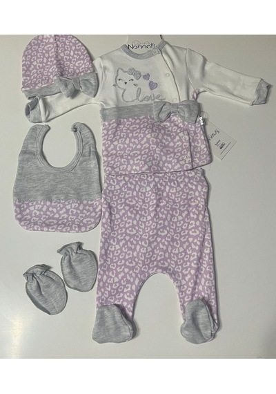 Bybest Beauty Nonna Baby Leopar 5li Zıbın Takımı Lila